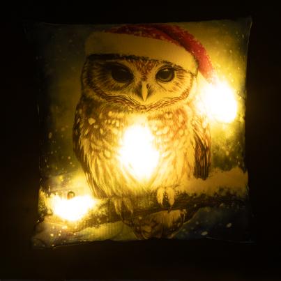 LED Kissen Eule Winterwald 40x40cm