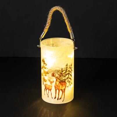 LED Windlicht Winterwald 15cm