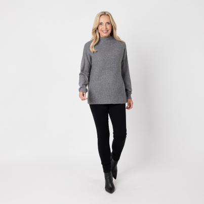 100% KASCHMIR Pullover, Stehkragen, granit