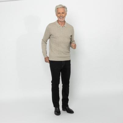 Herren-Pullover mit Polokragen stone