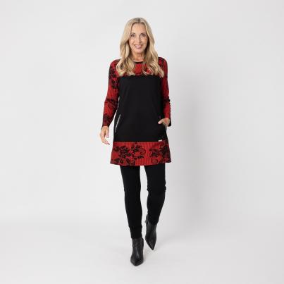 VANESSA STYLE Damen-Longshirt schwarz/rot
