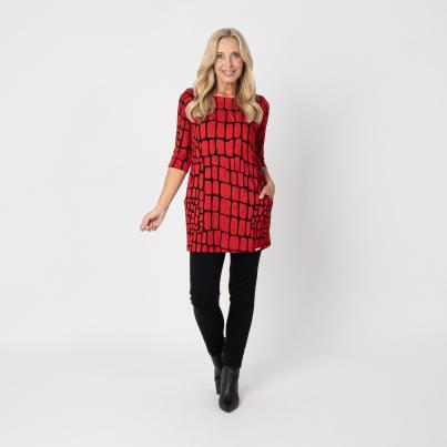 VANESSA STYLE Damen-Longshirt rot/schwarz