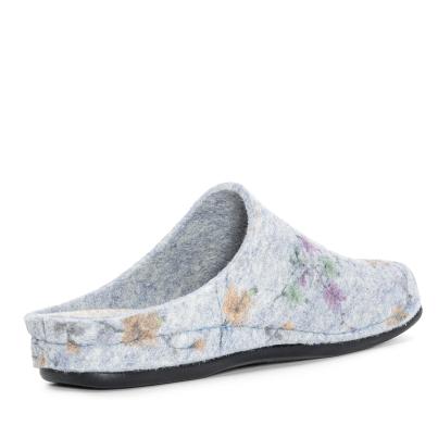Dr. Feet Damenhausschuhe grau mit Blumen