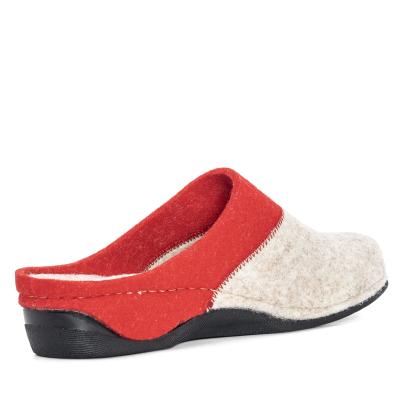 Dr. Feet Damenhausschuhe beige/rot mit Blume