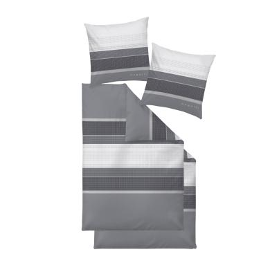 Bugatti Bettwäsche 4tlg. Flanell grau-weiß gestrei