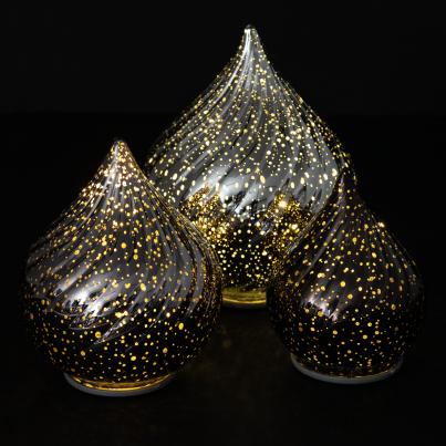 3er Set LED-Glastropfen silber