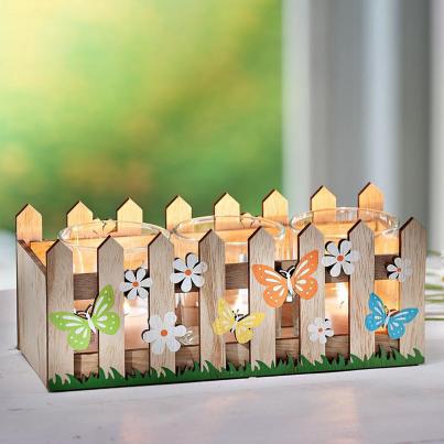 Holzdeko-Set mit 3 Glasvasen