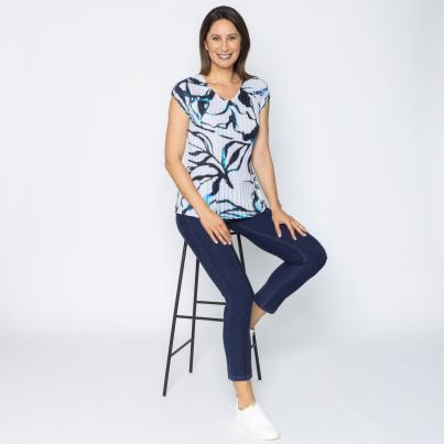 Jeannie Damen-Plissee-Shirt Blumen