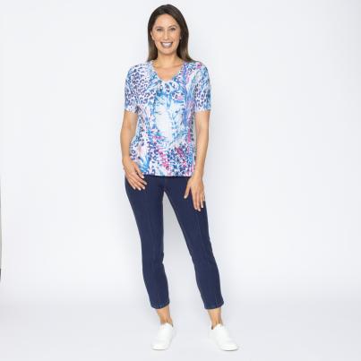 Jeannie Damen-Plissee-Shirt Leo & Blätter