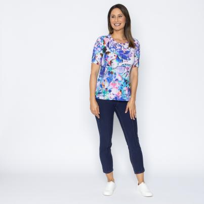 Jeannie Damen-Plissee-Shirt Blumen