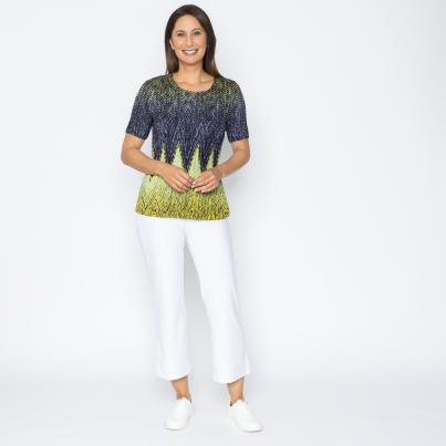 Jeannie Damen-Plissee-Shirt Zackenmuster