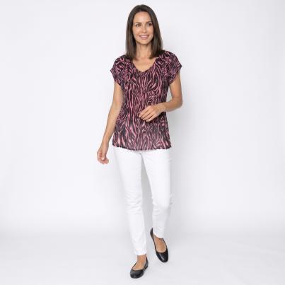Jeannie Damen-Plissee-Shirt Flügelarm Zebra