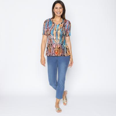 Jeannie Damen-Plissee Shirt Snake Bunt
