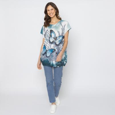 FASHION NEWS Damen-Shirt Butterfly petrol
