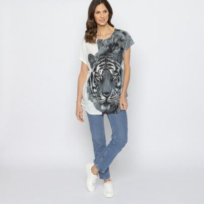 FASHION NEWS Damen-Shirt Tigerkopf weiß