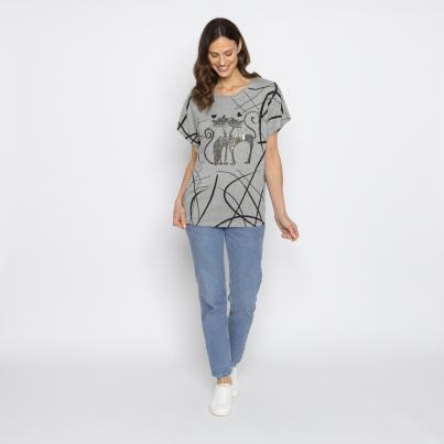 FASHION NEWS Damen-Shirt Katze grau