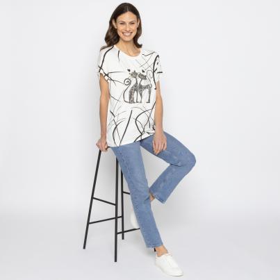 FASHION NEWS Damen-Shirt Katze weiß