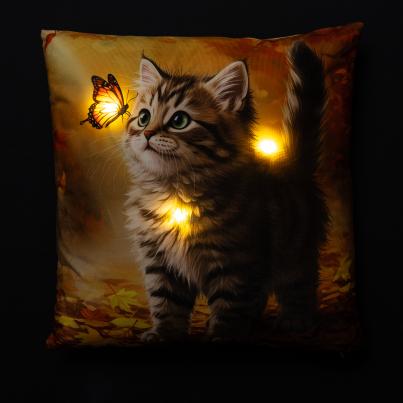 LED-Kissen Katze 40x40cm