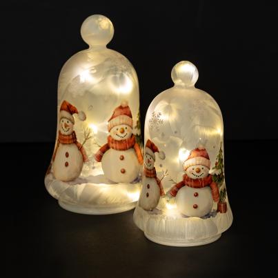 2 LED-Glasglocken Schneemann