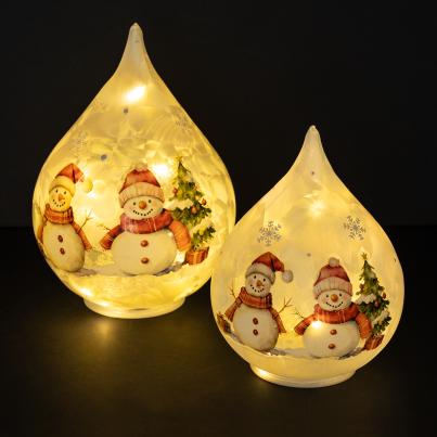 2 LED-Glastropfen Schneemann