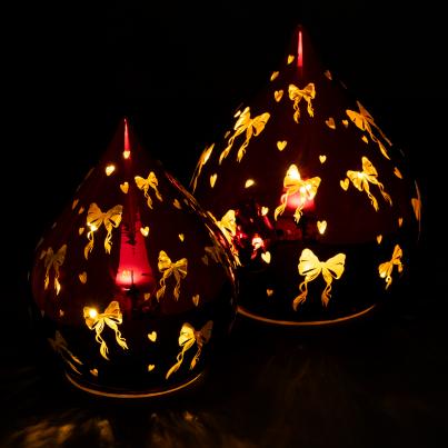 2 LED Glastropfen dunkelrot