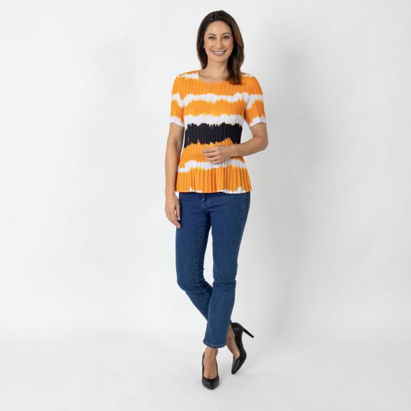 Jeannie Damen-Plissee-Shirt orange/schwarz/weiß - 112345100000 - 2 - 588px