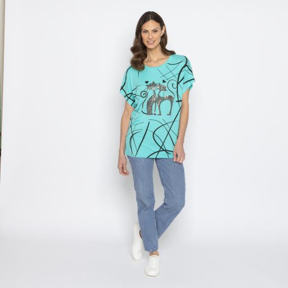 FASHION NEWS Damen-Shirt Katze türkis M/L - 38-42 - 113980300001 - 2 - 588px