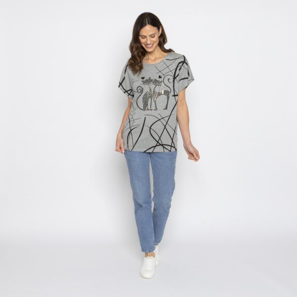 FASHION NEWS Damen-Shirt Katze grau M/L - 38-42 - 113980400001 - 2 - 588px