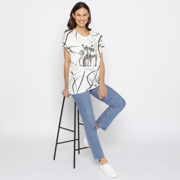 FASHION NEWS Damen-Shirt Katze weiß M/L - 38-42 - 113980500001 - 2 - 588px