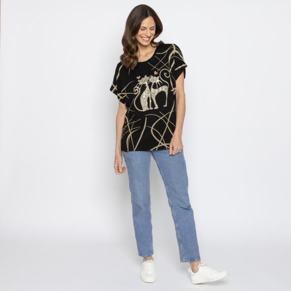FASHION NEWS Damen-Shirt Katze schwarz M/L - 38-42 - 113980600001 - 2 - 588px