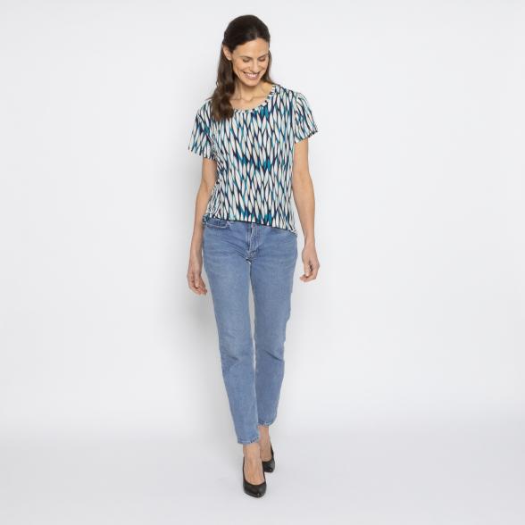 FASHION NEWS Damen-Shirt Blätter türkis/multicolor M/L - 38-42 - 114019300001 - 2 - 588px