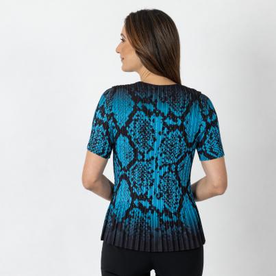 Jeannie Damen-Plissee-Shirt blau/schwarz