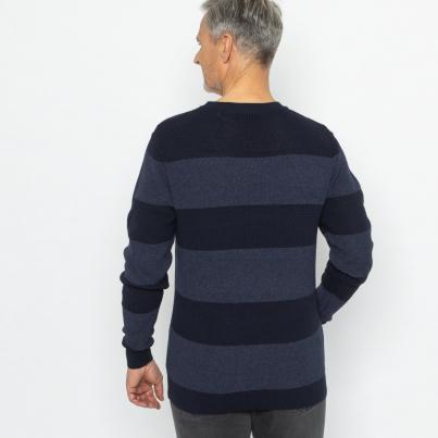 Herren-Streifen-Pullover marine/blau