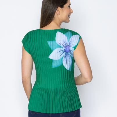 Jeannie Damen-Plissee-Shirt Blume
