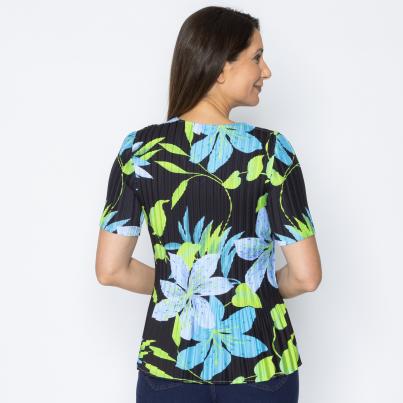 Jeannie Damen-Plissee-Shirt Blumen