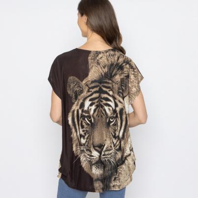 FASHION NEWS Damen-Shirt Tigerkopf Dunkelbraun
