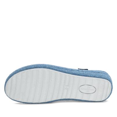 mediform Damenhausschuh blau mit Glitzer-Eule