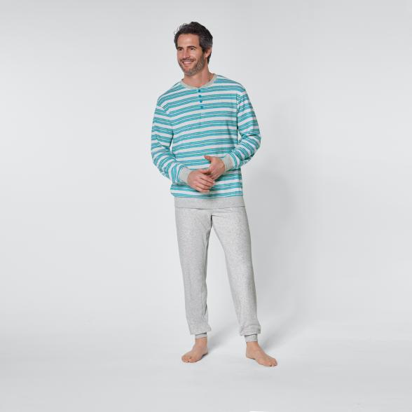 wäschepur 2er Set Herren Schlafanzug grau/türkis - 107469600000 - 3 - 588px
