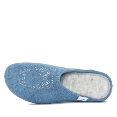 mediform Damenhausschuh blau mit Glitzer-Eule